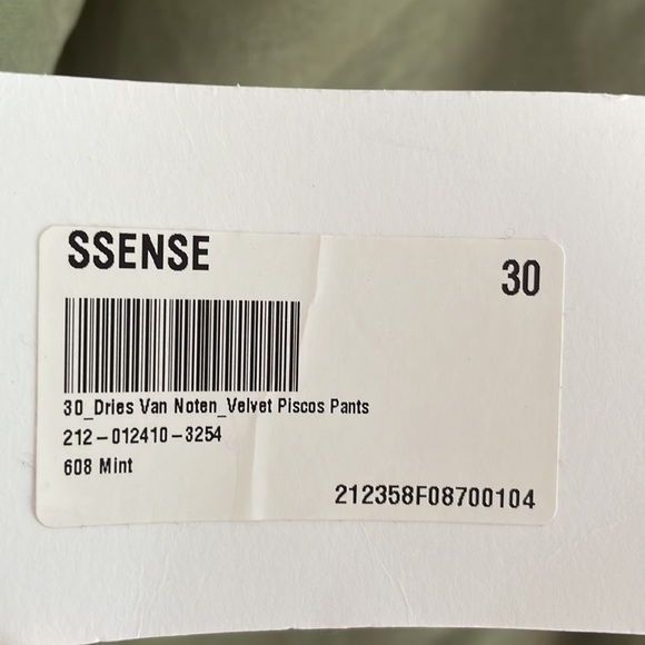 Dries Van Noten Green Cotton Velour Trousers. Size 30. Never worn. - Picture 4 of 4